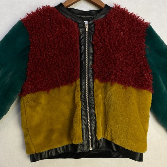 Ivory Rose Cropped Jacket Womens Medium Fleece Full Zip Mustard Colorblock Blk - Picture 10 of 10